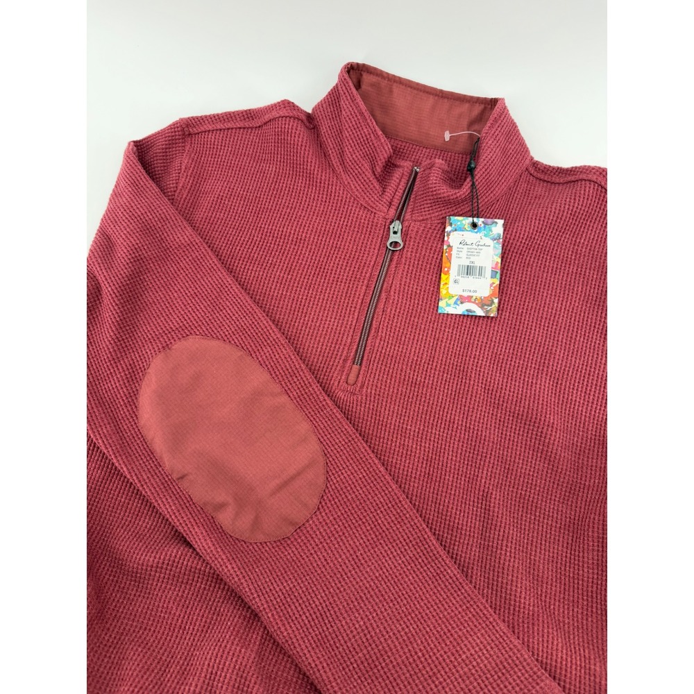 Robert Graham Shepton Top Mens 2XL Red Waffle Knit Quarter Zip Pullover New